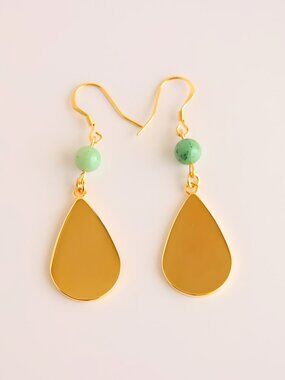 Chrysoprase Drop Earrings in Gold Plated Stainless Steel